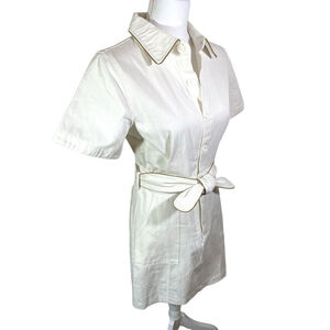 Le Lis 100% Cotton Belted Short Sleeve Ivory Denim Dress Sz S